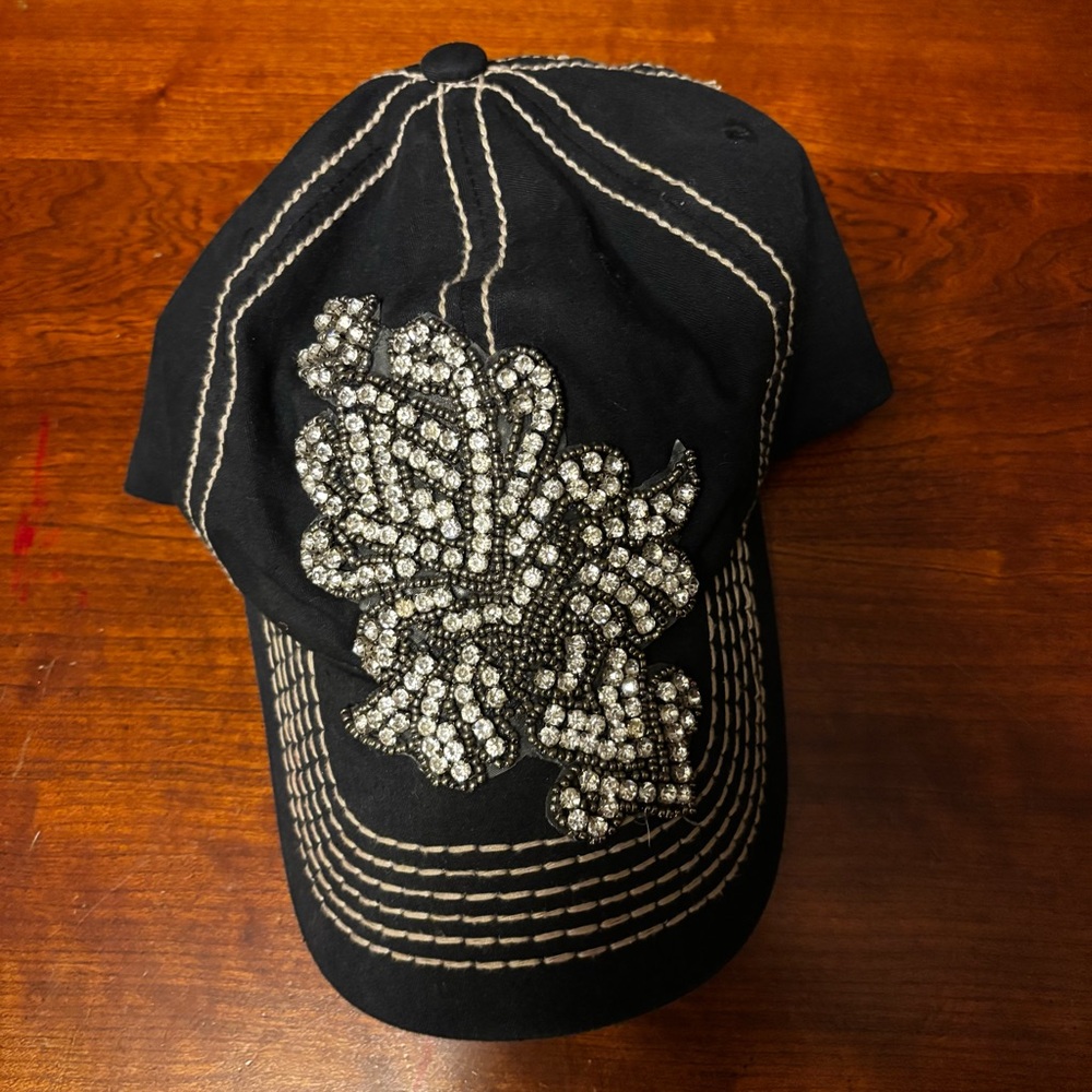 Black rhinestone embellished women’s trucker hat